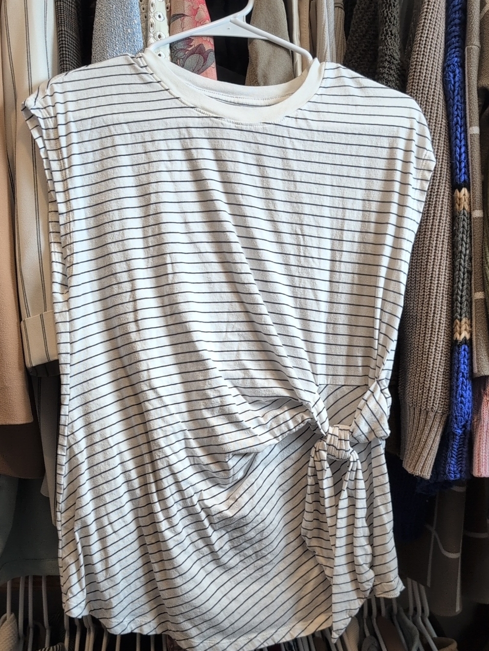Old Navy Maternity Striped White & Black Tie-Waist Top